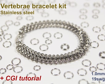 Vertebrae Bracelet Kit, 1.0mm, Chainmaille Kit, Stainless Steel, Chainmail Kit, Jump Rings, Vertebrae Tutorial, Chainmail Tutorial