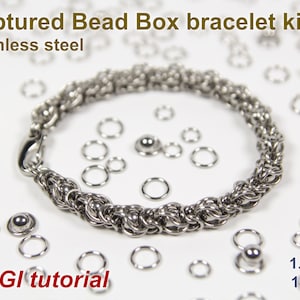 Captured Bead Box Bracelet Kit, 1.0mm, Chainmaille Kit, Stainless Steel, Chainmail Kit, Jump Rings, Captured Bead Tutorial, Bearing Balls