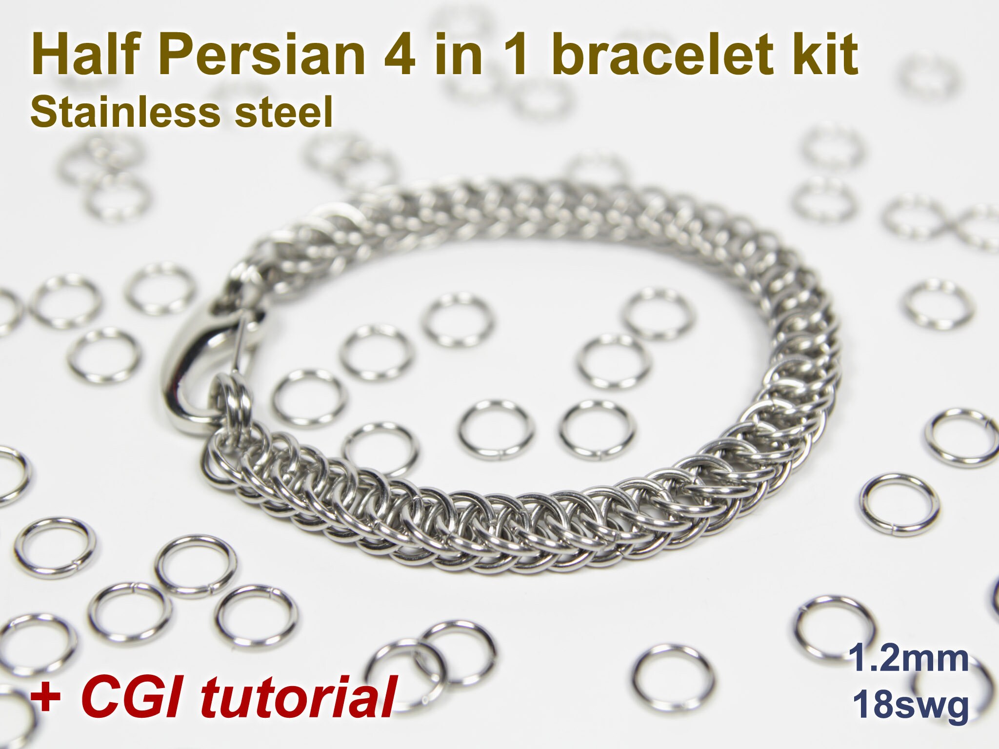 Half Persian 5 in 1 Bracelet Kit, Chainmaille Kit, Stainless Steel, Chainmail  Kit, Jump Rings, Chainmail Bracelet Kit, Chainmaille Tutorial 
