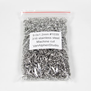 9.0x1.2mm, Stainless Steel Jump Rings, Machine Cut, Chainmaille Rings, Stainless Steel Jumprings, Chainmail Rings, Chain Maille Supplies