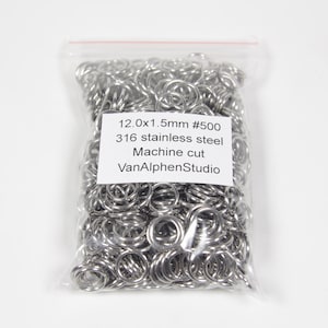 12.0x1.5mm, Stainless Steel Jump Rings, Machine Cut, Chainmaille Rings, Stainless Steel Jumprings, Chainmail Rings, Chain Maille Supplies