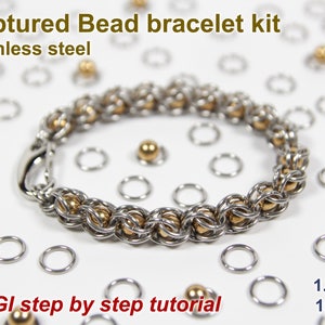 Captured Bead Bracelet Kit, 1.2mm, Chainmaille Kit, Stainless Steel, Chainmail Kit, Jump Rings, Captured Bead Tutorial, Bearing Balls