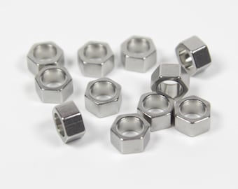 Stainless Steel Hex Beads, 9x5mm, Stainless Steel Beads, Hex Nut Beads, Chainmaille Supplies, Maille Beads, Chainmail