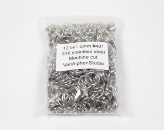 12.5x1.5mm, Stainless Steel Jump Rings, Machine Cut, Chainmaille Rings, Stainless Steel Jumprings, Chainmail Rings, Chain Maille Supplies