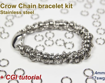 Crow Chain Bracelet Kit, 1.4mm, Chainmaille Kit, Stainless Steel, Chainmail Kit, Jump Rings, Crow Chain Tutorial, Chainmaille Tutorial