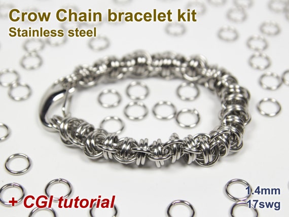 Crow Chain Bracelet Kit, Chainmaille Kit, Stainless Steel, Chainmail Kit,  DIY Kit, Jump Rings, Crow Chain Tutorial, Chainmaille Tutorial 