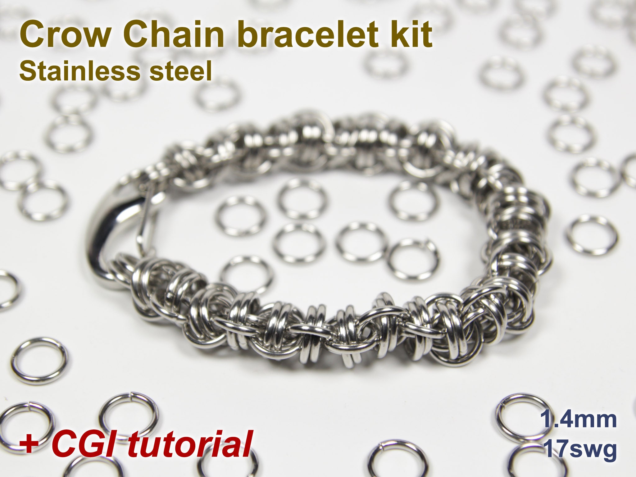 Kinged Vipera Berus Bracelet Kit, 1.4mm, Chainmaille Kit, Stainless Steel,  DIY Kit, Jump Rings, Chainmail Bracelet Kit, Chainmail Tutorial 