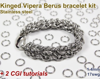 Kinged Vipera Berus Bracelet Kit, 1.4mm, Chainmaille Kit, Stainless Steel, DIY Kit, Jump Rings, Chainmail Bracelet Kit, Chainmail Tutorial