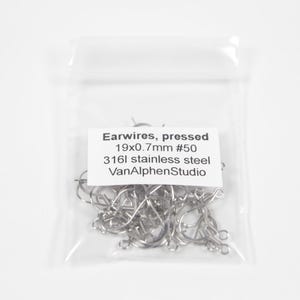 Stainless Steel Pressed Earwires, French Hooks, Ear Wires, Fish Hook Earwires, Hypoallergenic, Earring Supplies, Fishhook Earwires, 22 Gauge image 3