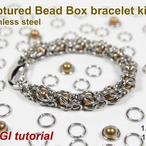 Captured Bead Box Bracelet Kit, 1.4mm, Chainmaille Kit, Stainless Steel, Chainmail Kit, Jump Rings, Captured Bead Tutorial, Bearing Balls