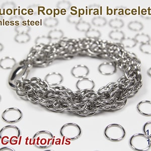 Liquorice Rope Spiral Bracelet Kit, 1.4mm, Chainmaille Kit, Stainless Steel, Chainmail Kit, Jump Rings, Lobster Clasp, Chainmail Tutorial