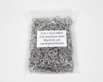 9.5x1.5mm, Stainless Steel Jump Rings, Machine Cut, Chainmaille Rings, Stainless Steel Jumprings, Chainmail Rings, Chain Maille Supplies