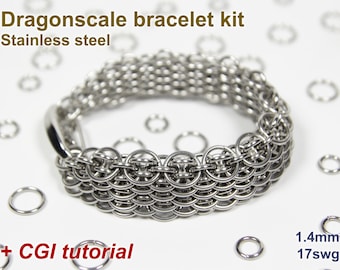 Dragonscale Bracelet Kit, 1.4mm, Chainmaille Kit, Stainless Steel, Chainmail Kit, Jump Rings, Chainmaille Bracelet Kit, Chainmail Tutorial
