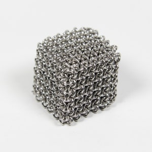 Japanese 4 in 1 Cube, 19swg, Chainmaille Cube, Maille Cube, Jelly Cube, Fidget Toy, Stainless Steel, Fidget Item, Desk Toy, Paper Weight 6x6x6