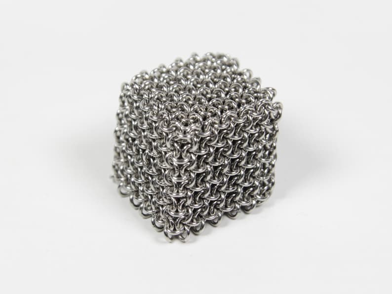 Japanese 4 in 1 Cube, 19swg, Chainmaille Cube, Maille Cube, Jelly Cube, Fidget Toy, Stainless Steel, Fidget Item, Desk Toy, Paper Weight 6x6x6