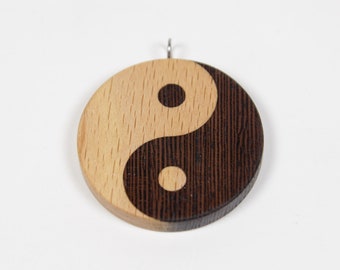 Houten Yin Yang Hangertje, Yin Yang Ketting, Yin Yang Symbool, Yinyang Hangertje, Kettinghanger, Taijitu, Wenge, Esdoorn, Beuken