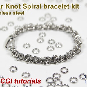 Fear Knot Spiral Bracelet Kit, 1.5mm, Chainmaille Kit, Stainless Steel, Chainmail Kit, Jump Rings, Fear Knot Spiral Tutorial