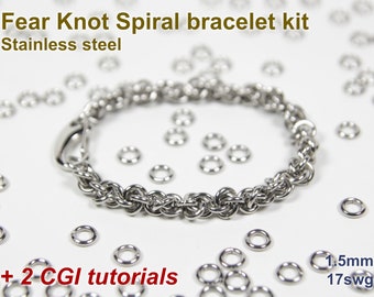Fear Knot Spiral Bracelet Kit, 1.5mm, Chainmaille Kit, Stainless Steel, Chainmail Kit, Jump Rings, Fear Knot Spiral Tutorial