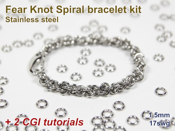 Fear Knot Spiral Bracelet Kit, Chainmaille Kit, Stainless Steel, Chainmail  Kit, Jump Rings, Fear Knot Spiral Tutorial, Chainmaille Tutorial 