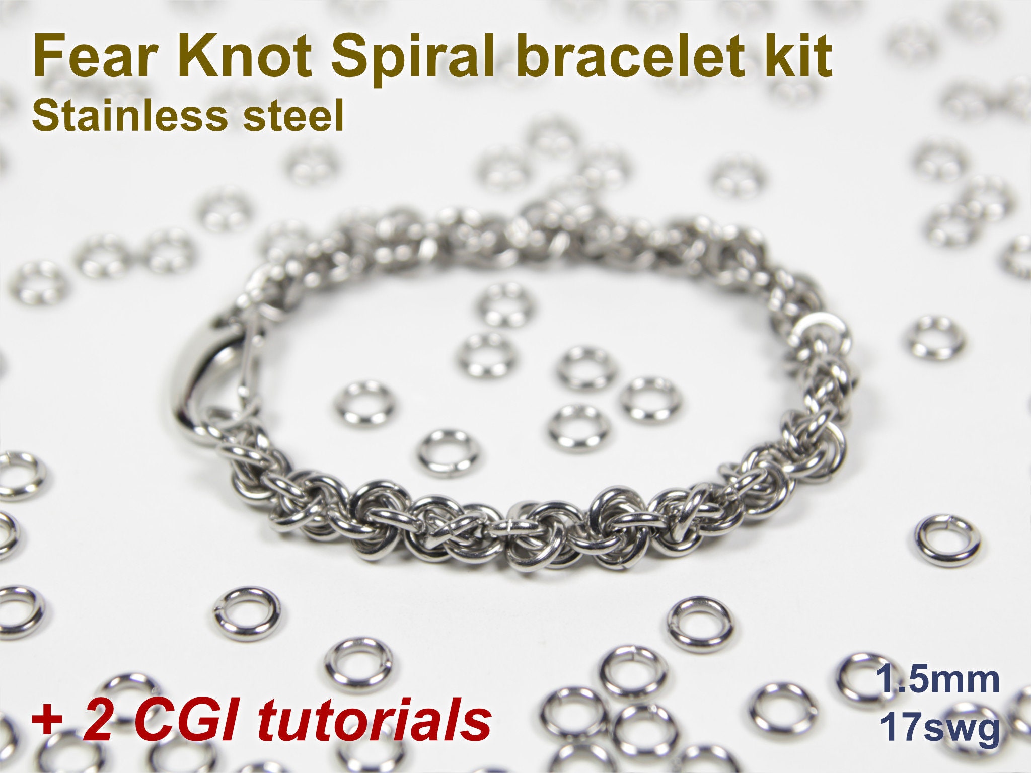 Fear Knot Spiral Bracelet Kit, Chainmaille Kit, Stainless Steel, Chainmail  Kit, Jump Rings, Fear Knot Spiral Tutorial, Chainmaille Tutorial 