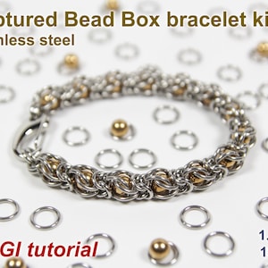 Captured Bead Box Bracelet Kit, 1.2mm, Chainmaille Kit, Stainless Steel, Chainmail Kit, Jump Rings, Captured Bead Tutorial, Bearing Balls