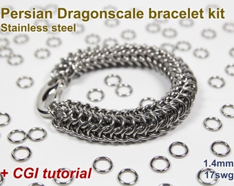 Persian Dragonscale Bracelet Kit, 1.4mm, Chainmaille Kit, Stainless Steel, Jump Rings, Chainmaille Bracelet Kit, Chainmail Tutorial