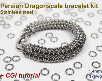 Kit de bracelets en écailles de dragon persan, 1,4 mm, kit de cotte de mailles, acier inoxydable, anneaux, kit de bracelets de cotte de mailles, didacticiel de cotte de mailles