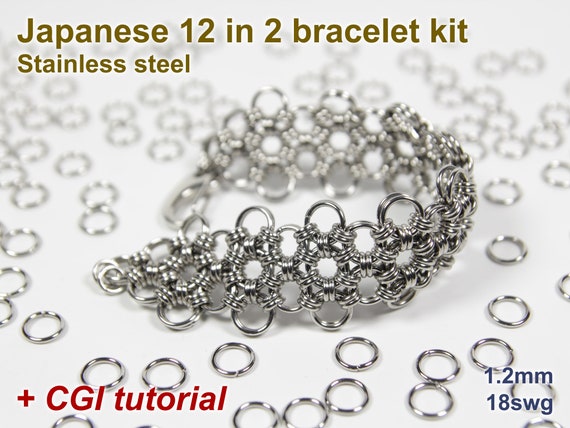 Japanese 12 in 2 Bracelet Kit, Chainmaille Kit, Stainless Steel, Chainmail  Kit, DIY Kit, Jump Rings, Chainmail Bracelet Kit, Tutorial 