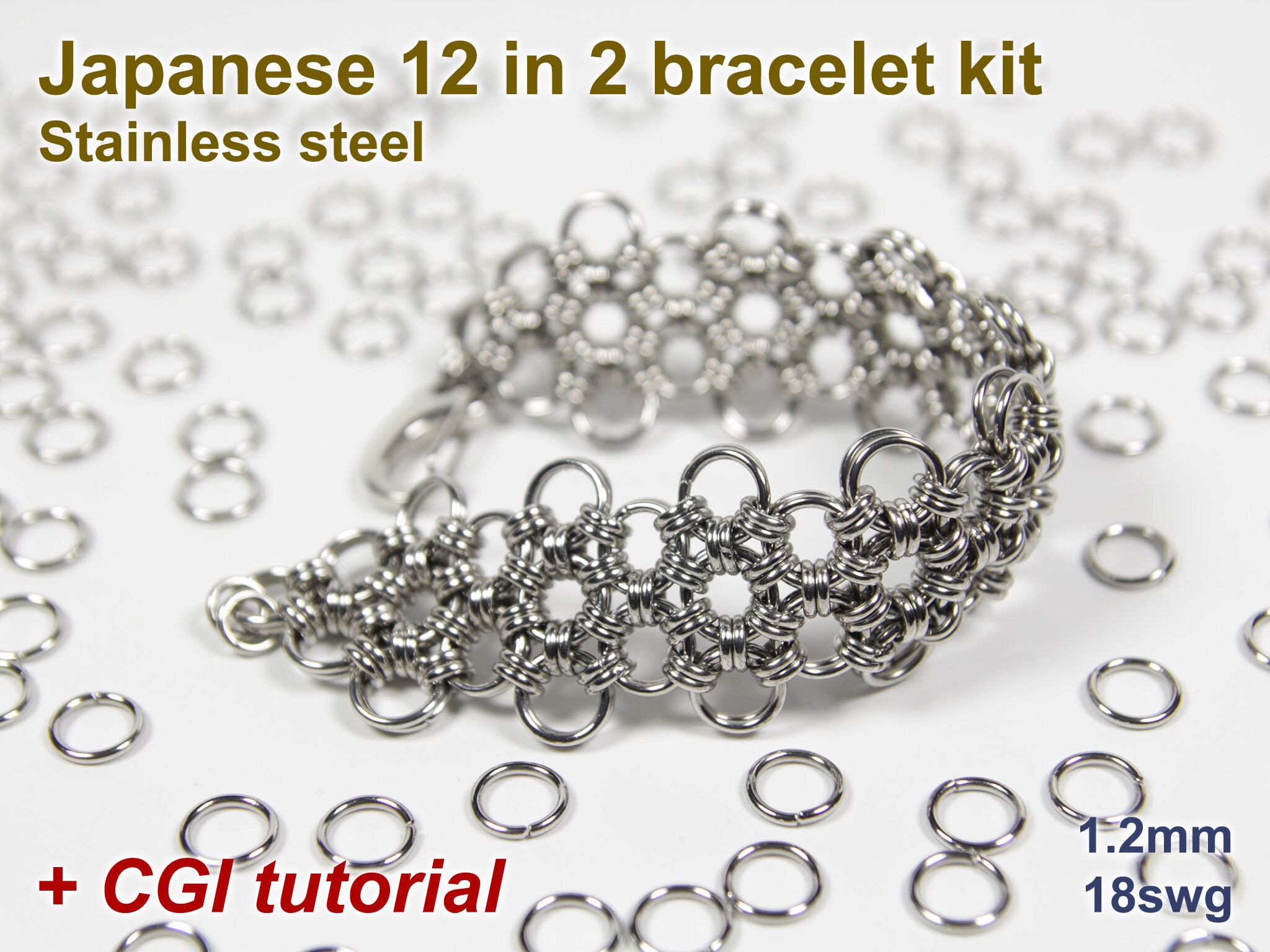 Japanese 12 in 2 Bracelet Kit 1.2mm Chainmaille Kit Stainless