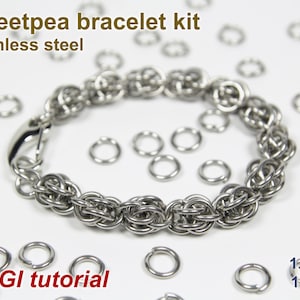 Sweetpea Bracelet Kit, 1.5mm, Chainmaille Kit, Stainless Steel, Chainmail Kit, DIY Kit, Jump Rings, Sweetpea Tutorial, Chainmaille Tutorial