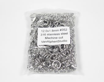 12.0x1.8mm, Stainless Steel Jump Rings, Machine Cut, Chainmaille Rings, Chainmail Rings, Chain Maille Supplies