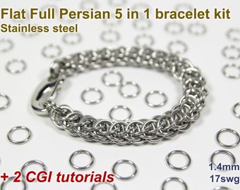 Flat Full Persian 5 in 1 Bracelet Kit, Chainmaille Kit, Stainless Steel, Chainmail Kit, Jump Rings, Lobster Clasp, Chainmail Tutorial
