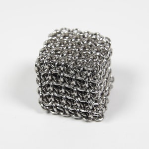 Japanese 4 in 1 Cube, 19swg, Chainmaille Cube, Maille Cube, Jelly Cube, Fidget Toy, Stainless Steel, Fidget Item, Desk Toy, Paper Weight 5x5x5