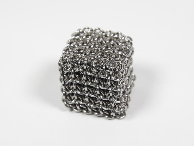 Japanese 4 in 1 Cube, 19swg, Chainmaille Cube, Maille Cube, Jelly Cube, Fidget Toy, Stainless Steel, Fidget Item, Desk Toy, Paper Weight 5x5x5