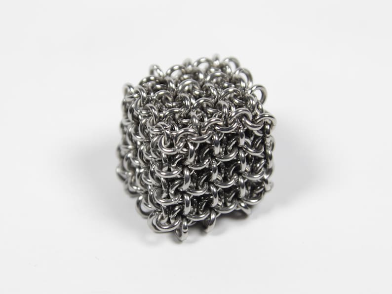 Japanese 4 in 1 Cube, 19swg, Chainmaille Cube, Maille Cube, Jelly Cube, Fidget Toy, Stainless Steel, Fidget Item, Desk Toy, Paper Weight 4x4x4