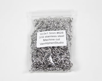 10.0x1.5mm, Stainless Steel Jump Rings, Machine Cut, Chainmaille Rings, Stainless Steel Jumprings, Chainmail Rings, Chain Maille Supplies