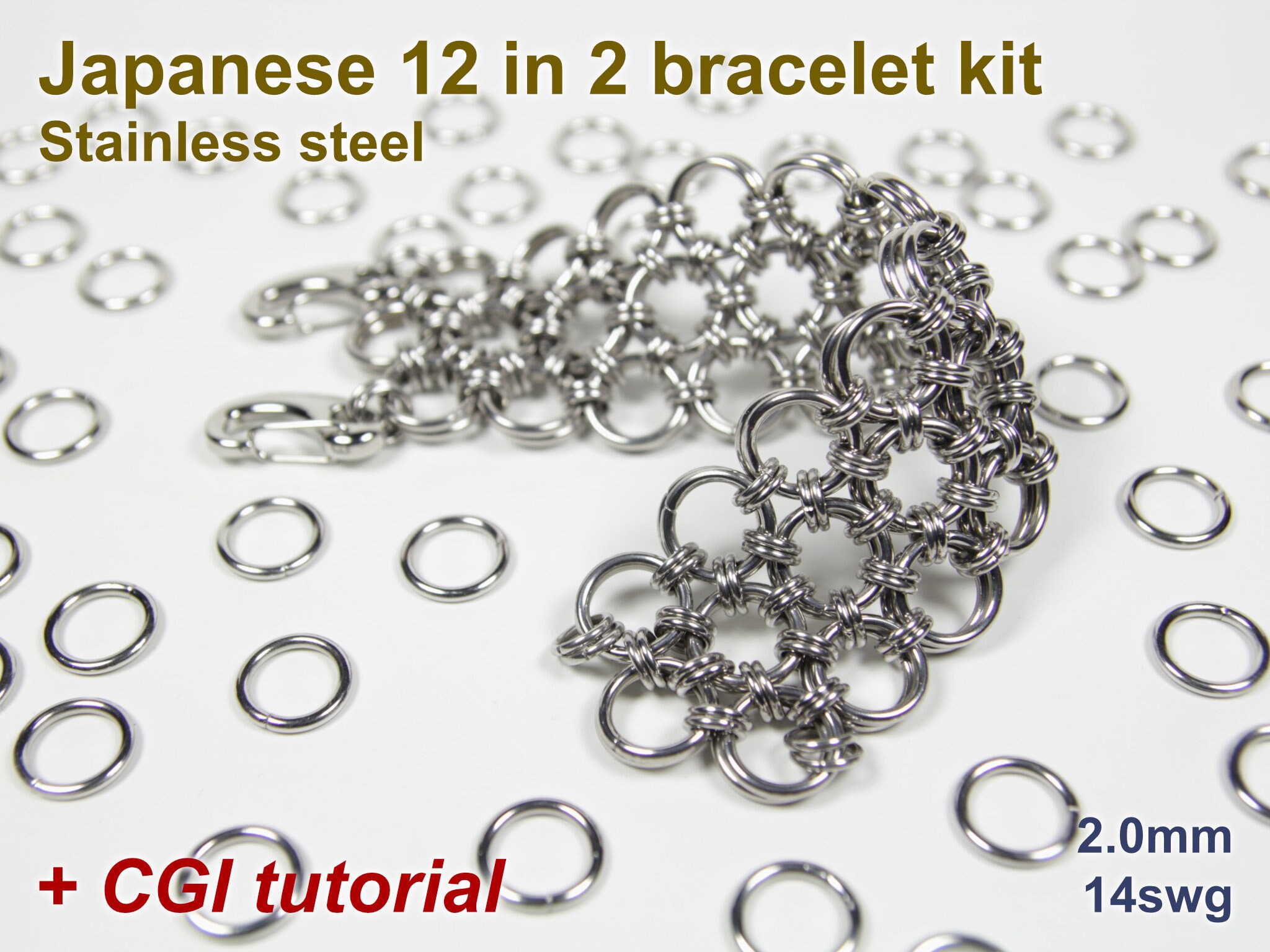 Kinged Vipera Berus Bracelet Kit, 1.4mm, Chainmaille Kit, Stainless Steel,  DIY Kit, Jump Rings, Chainmail Bracelet Kit, Chainmail Tutorial 