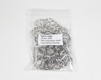 50pcs Split Rings, Stainless steel, 3/4 inch, 20.0mm, Key Rings, Key Chain, Key Fob Ring