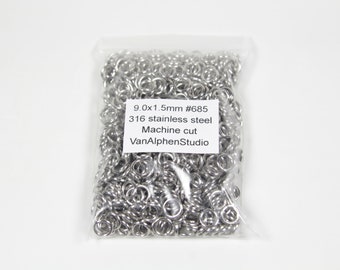 9.0x1.5mm, Anillos de salto de acero inoxidable, Corte a máquina, Anillos de Chainmaille, Jumprings de acero inoxidable, Anillos de Chainmail, Suministros de Chainmaille