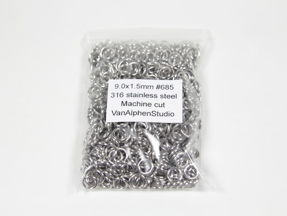 9.0x1.5mm, Stainless Steel Jump Rings, Machine Cut, Chainmaille Rings, Stainless Steel Jumprings, Chainmail Rings, Chain Maille Supplies