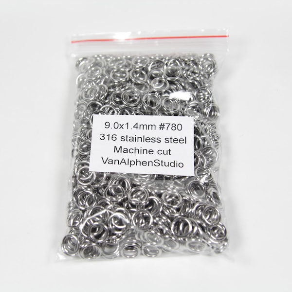 9.0x1.4mm, Stainless Steel Jump Rings, Machine Cut, Chainmaille Rings, Stainless Steel Jumprings, Chainmail Rings, Chain Maille Supplies