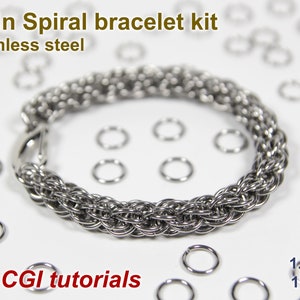 Twin Spiral Bracelet Kit, 1.2mm, Chainmaille Kit, Stainless Steel, Chainmail Kit, Jump Rings, Chainmaille Tutorial, Spiral Chain
