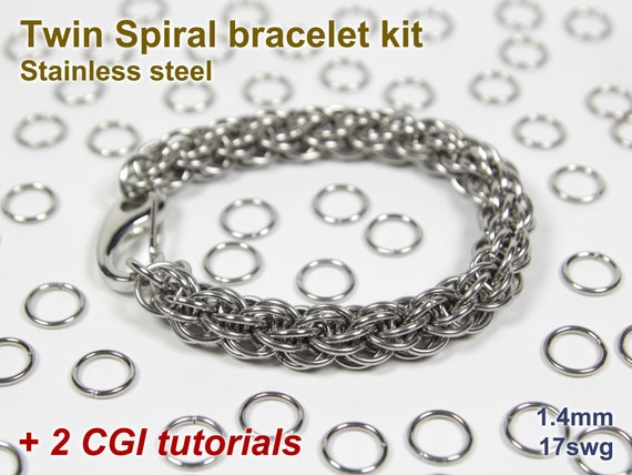 V-spiral 9 Bracelet Kit, Chainmaille Kit, Stainless Steel, Chainmail Kit,  Jump Rings, Lobster Clasp, Chainmaille Tutorial, Spiral Chain 