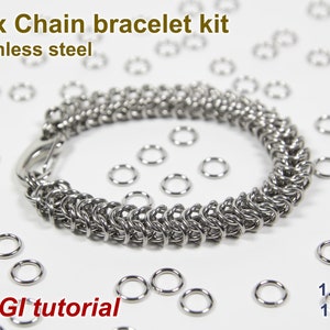 Box Chain Bracelet Kit, 1.2mm, Chainmaille Kit, Stainless Steel, Chainmail Kit, Jump Rings, Box Chain Tutorial, Chainmaille Tutorial