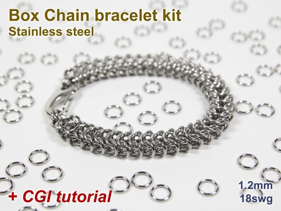 Box Chain Bracelet Kit, Chainmaille Kit, Stainless Steel, Chainmail Kit,  Jump Rings, Box Chain Tutorial, Chainmaille Tutorial 