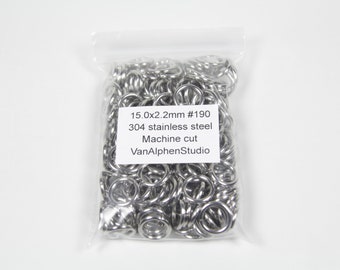 15.0x2.2mm, Stainless Steel Jump Rings, Machine Cut, Chainmaille Rings, Stainless Steel Jumprings, Chainmail Rings, Chain Maille Supplies