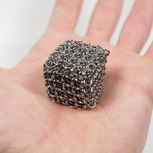 Japanese 4 in 1 Cube, 19swg, Chainmaille Cube, Maille Cube, Jelly Cube, Fidget Toy, Stainless Steel, Fidget Item, Desk Toy, Paper Weight image 5