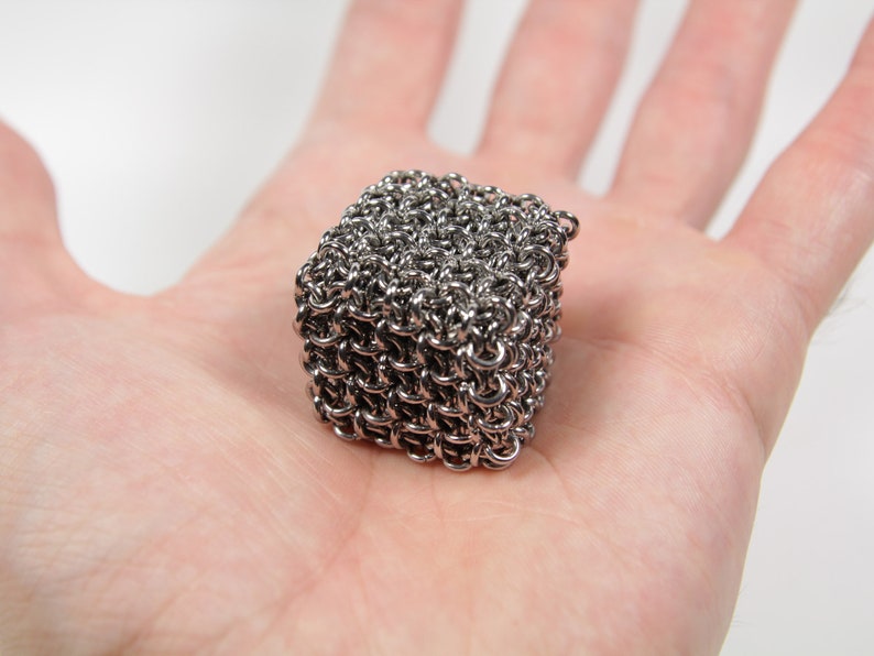 Japanese 4 in 1 Cube, 19swg, Chainmaille Cube, Maille Cube, Jelly Cube, Fidget Toy, Stainless Steel, Fidget Item, Desk Toy, Paper Weight image 5