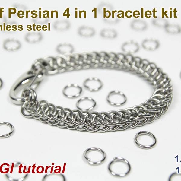 Half Persian 4 in 1 Armband Kit, Chainmaille Kit, Edelstahl, Chainmail Kit, DIY Kit, Biegeringe, Karabinerverschluss, Armband Kit, Anleitung