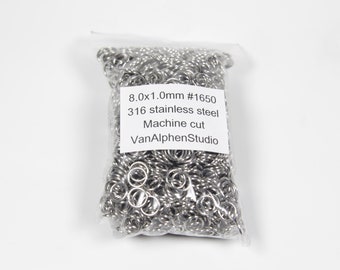 8.0x1.0mm, Stainless Steel Jump Rings, Machine Cut, Chainmaille Rings, Stainless Steel Jumprings, Chainmail Rings, Chain Maille Supplies